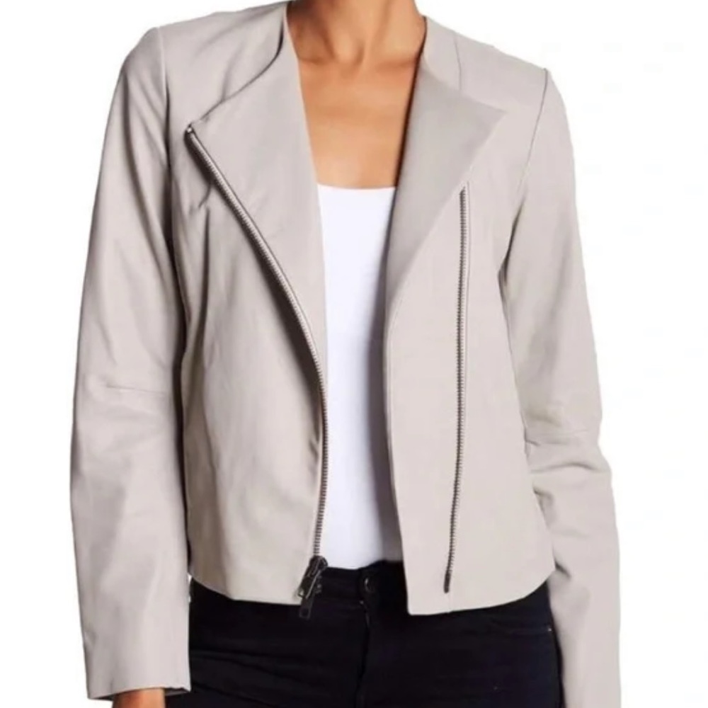 Vince Cross Front Dove Gray Washed-Leather Jacket